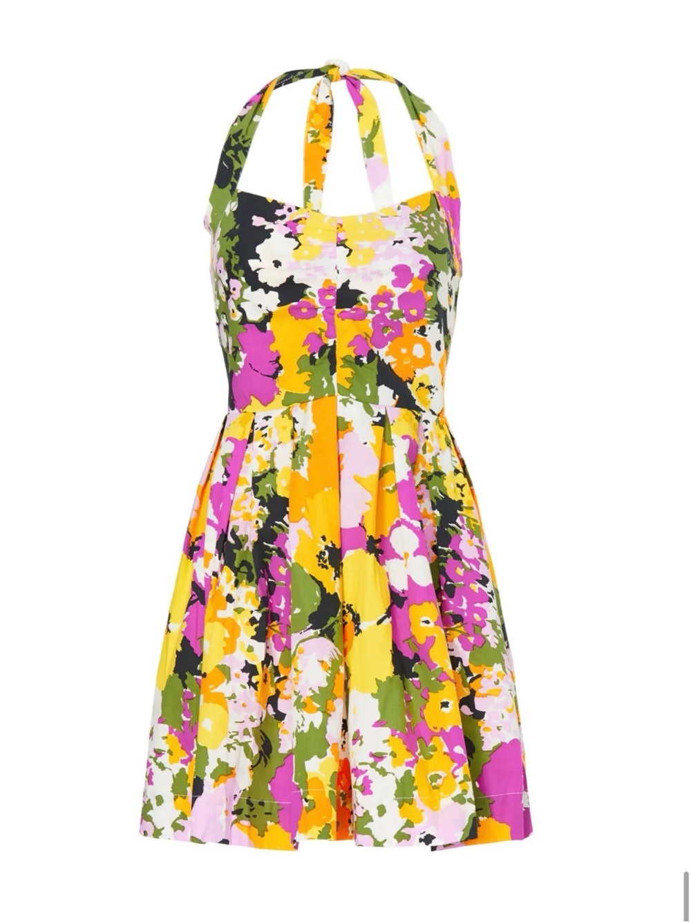 S/W/F Pleated Halter Garden Floral Mini Dress